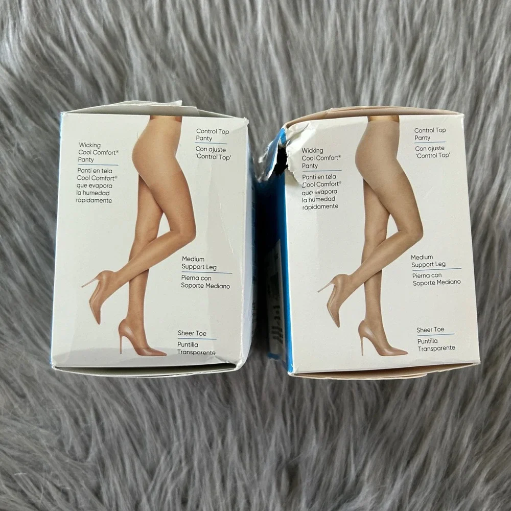 L'eggs Compression Sheer Pantyhose Tights Womens Size Q Control Top Off Black‎